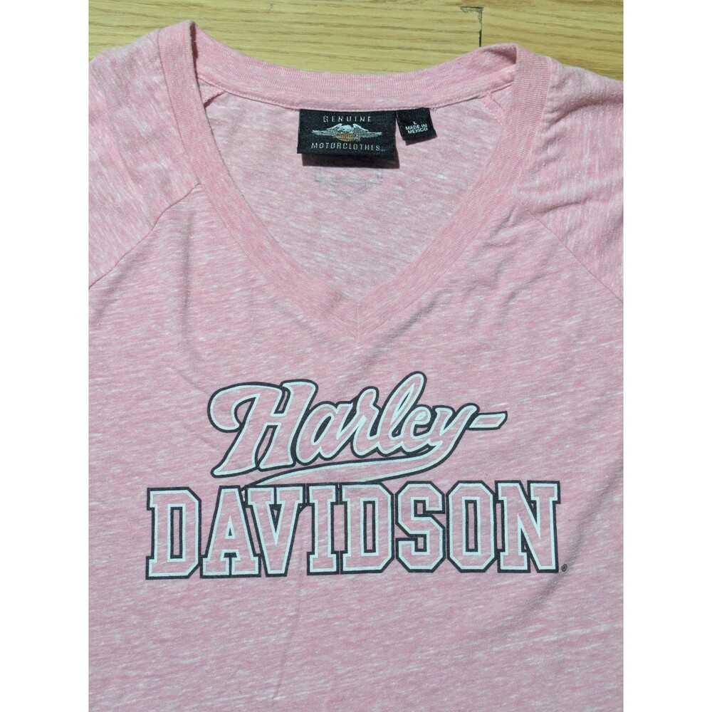 Harley‎ Davidson Pink V-Neck Short Sleeve Logo T-Shirt Womens Large